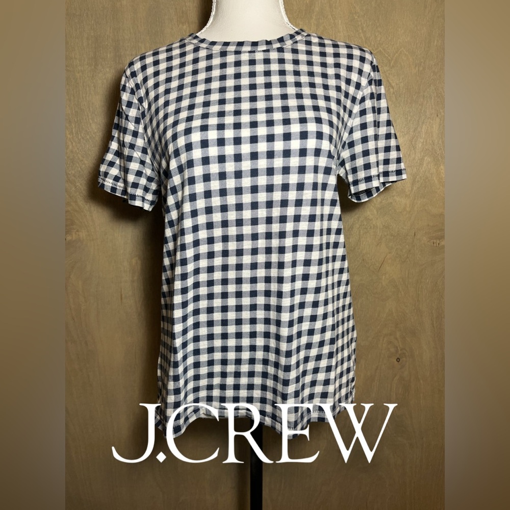 J. Crew Navy White Gingham Short Sleeve T-shirt M